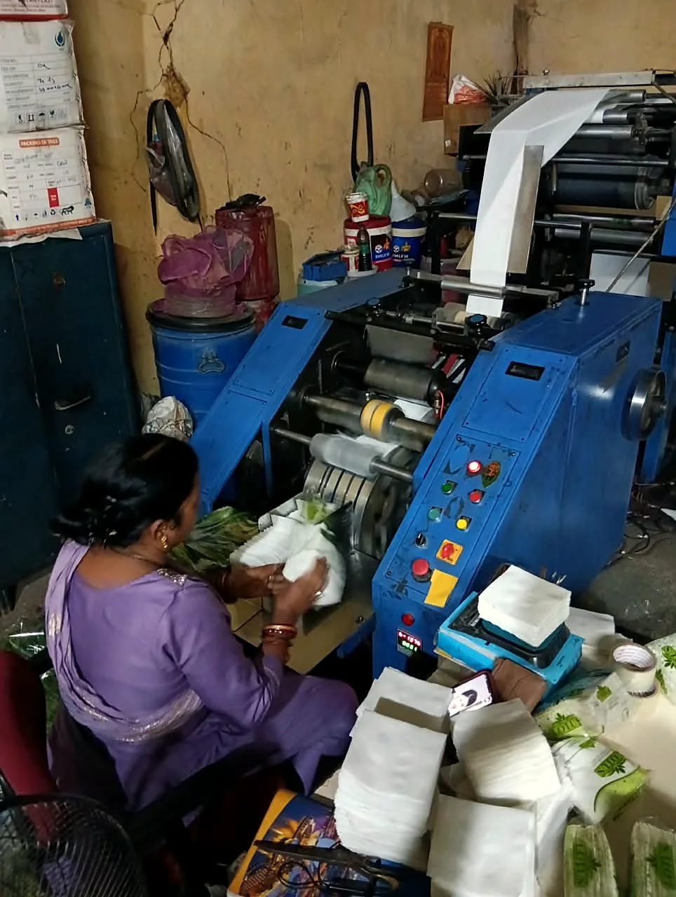 The napkin machine at work in the Omkara Udyog unit